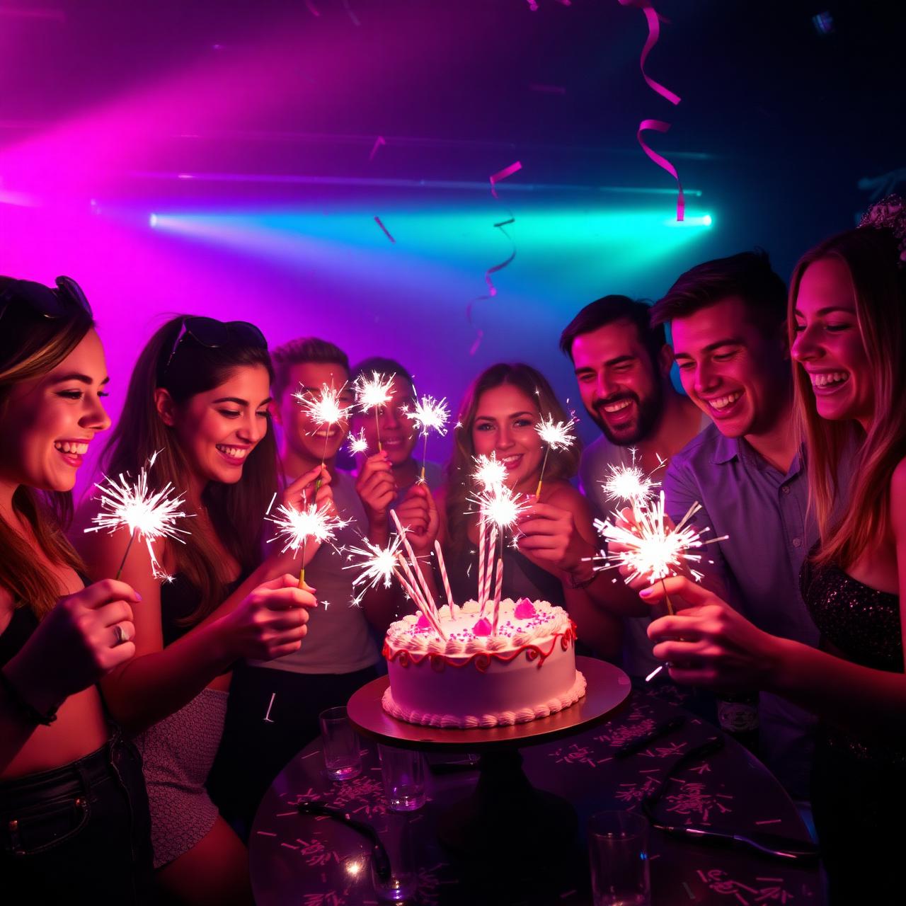 Birthday celebration with sparklers and confetti