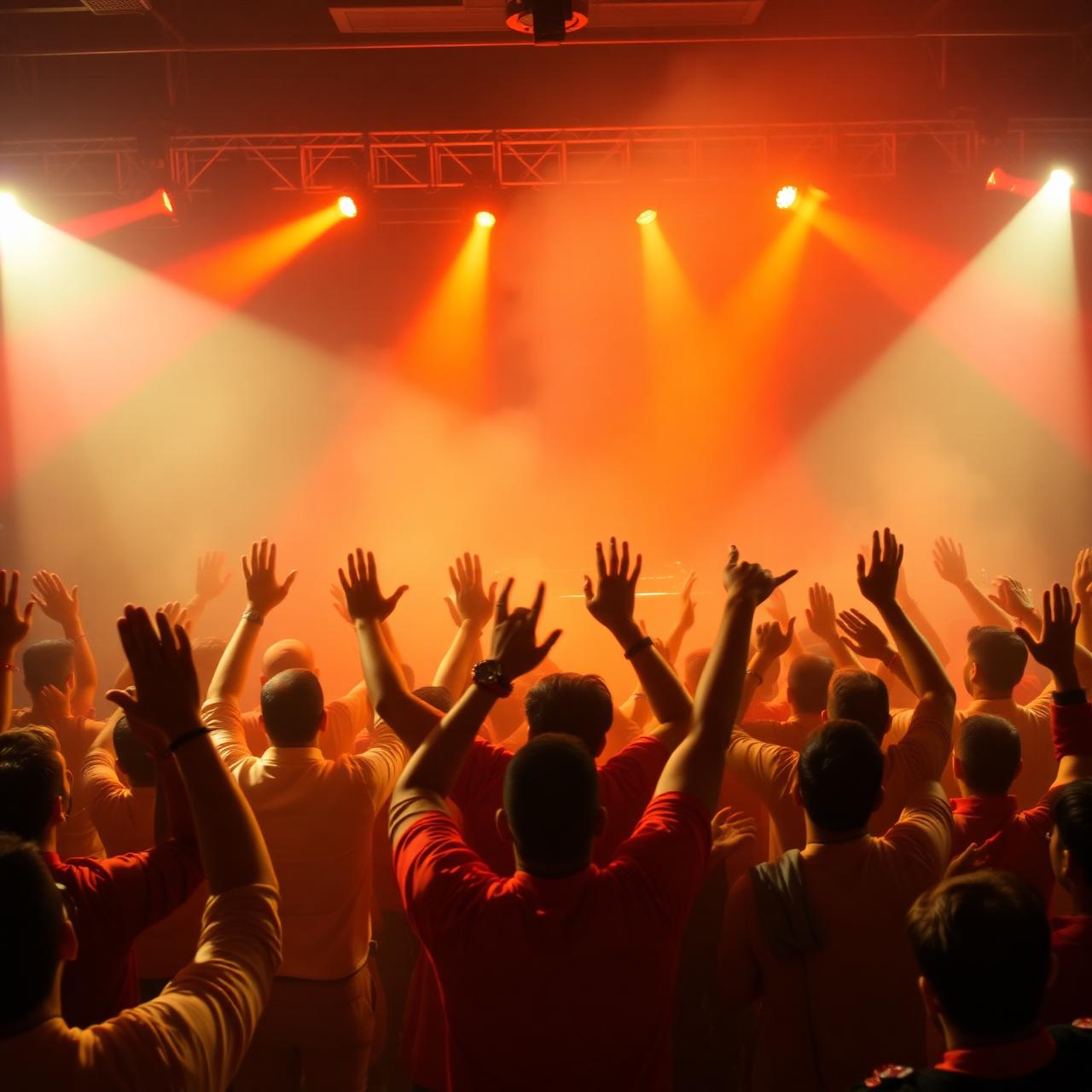 Crowd with hands raised at a Punjabi bhangra night